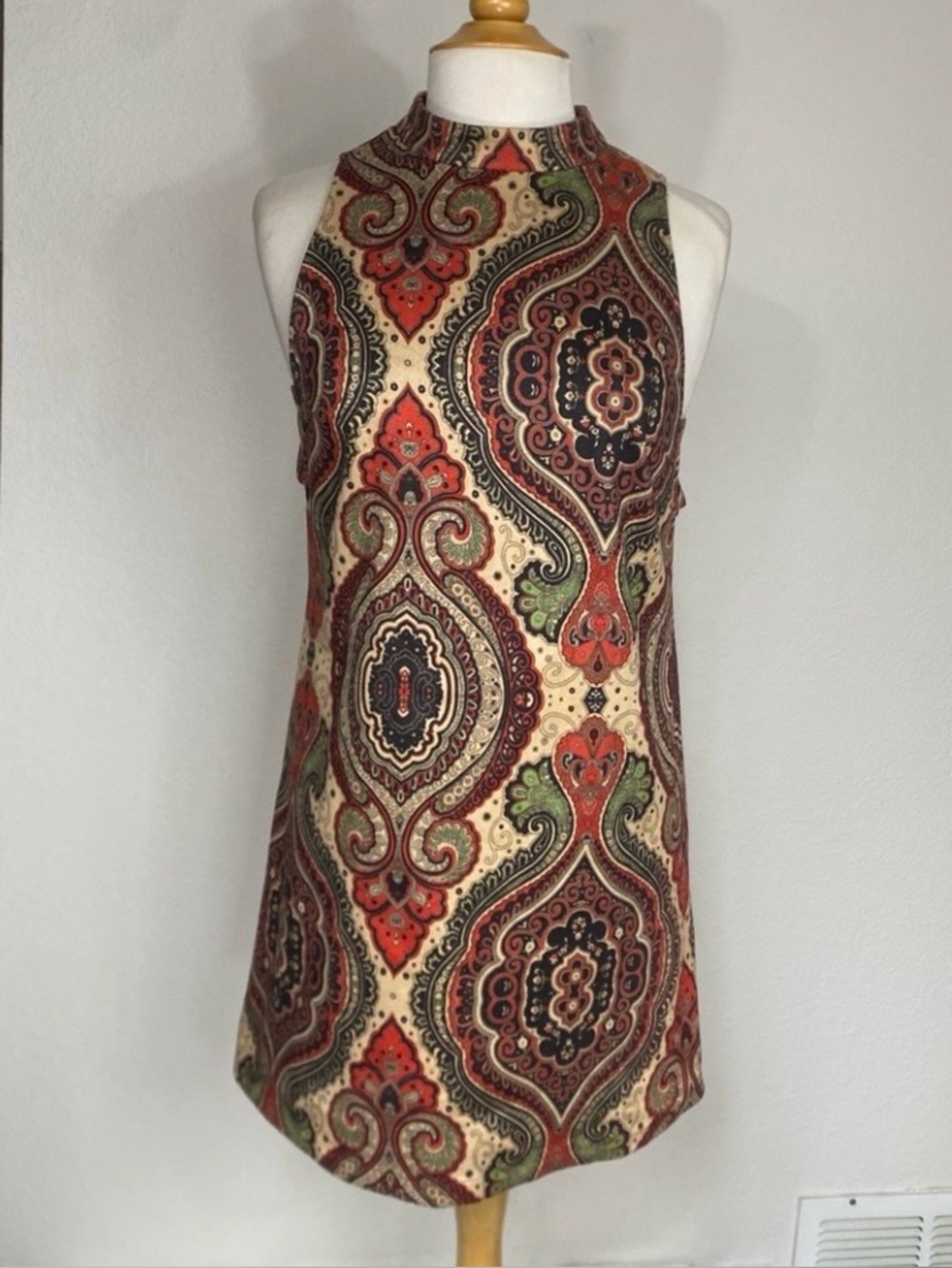 Fashion Union Women's Tan Paisley Faux Suede Cutout Mini Dress Size Small Boho